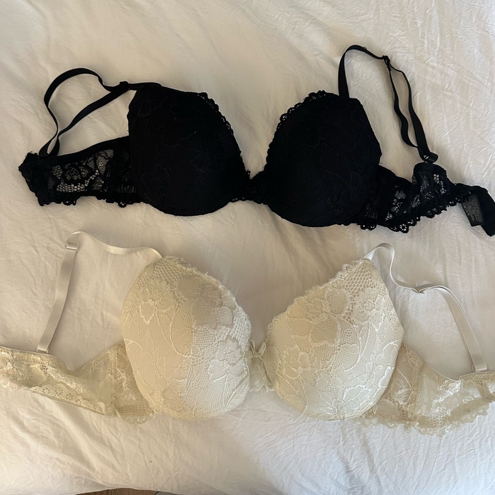 Elegant Lace Black and Cream Bras